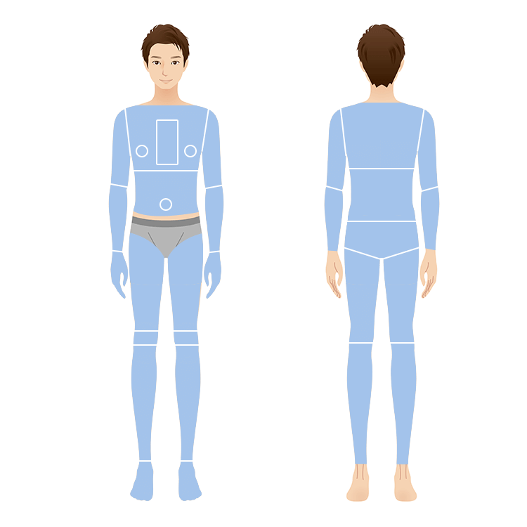 男性の全身脱毛の施術部位